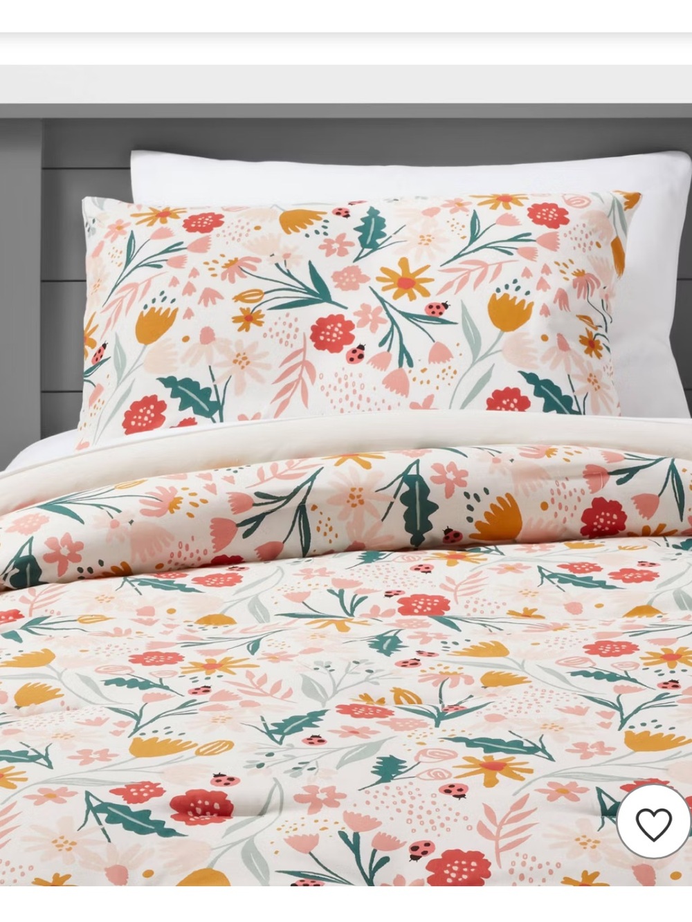 Pillowfort 3pc Garden Floral Ladybug Twin 100% Cotton Multicolor Sheet Set EUC